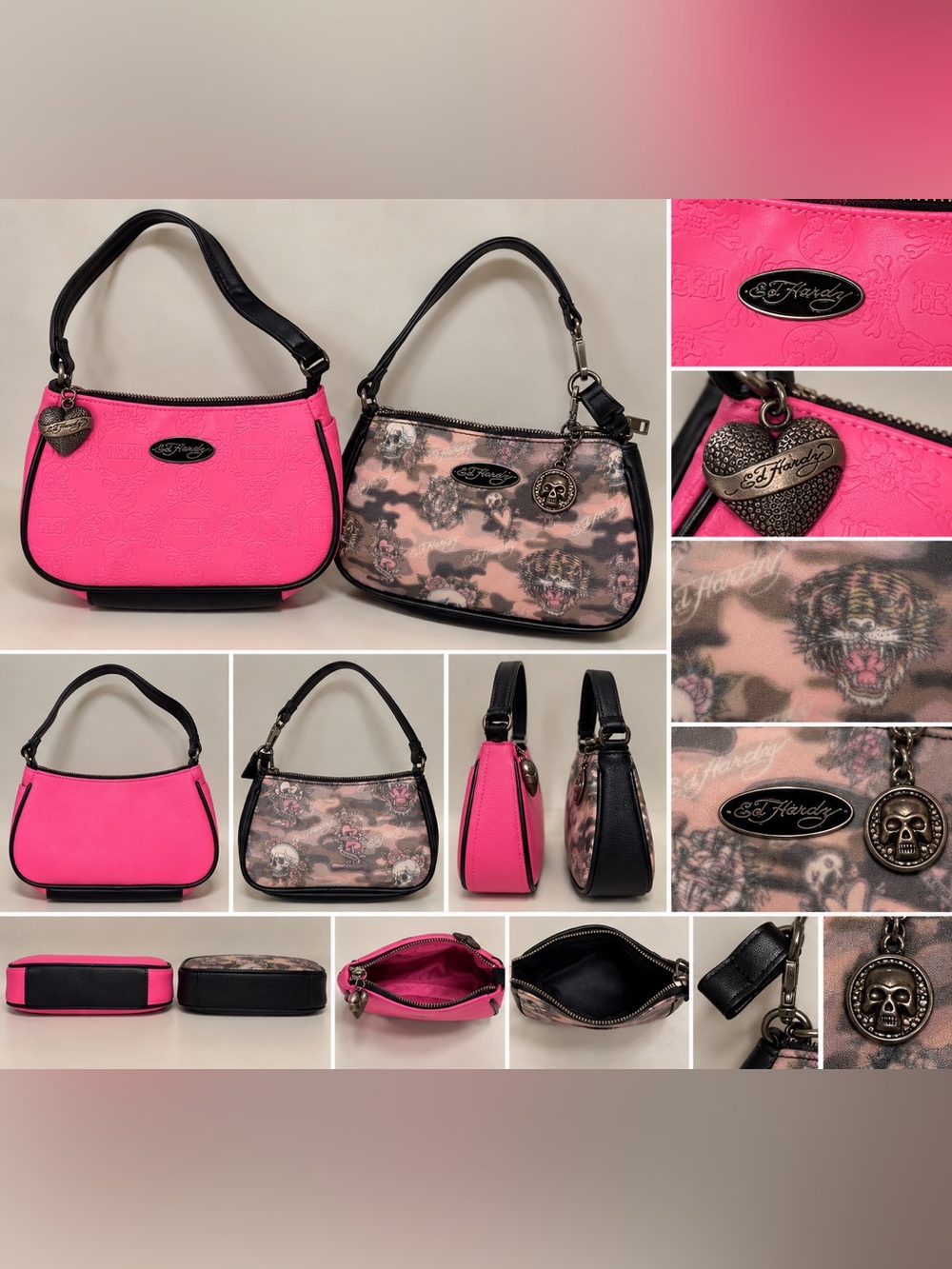 Ed Hardy Pink & Black Tattoo-Print Small Shoulder Bag Duo bundle